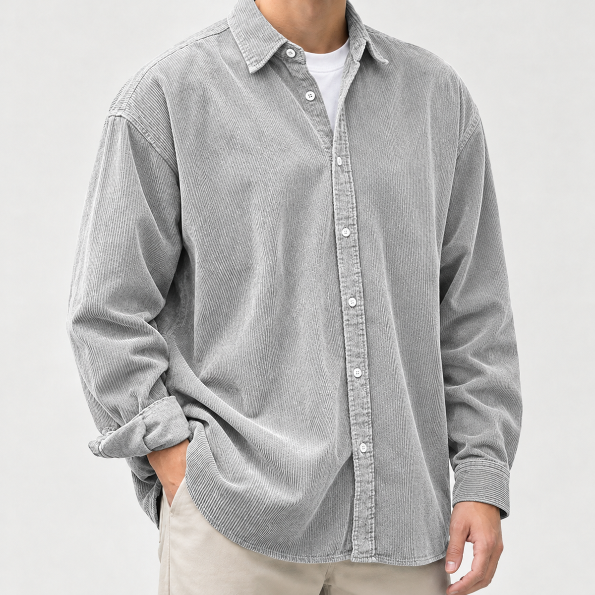 Marius Corduroy Overshirt - Light Gray