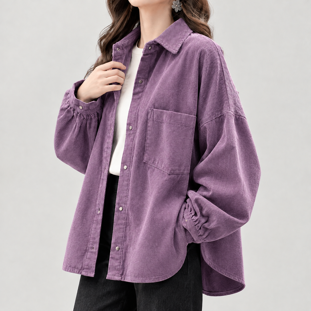 Anouck Textured Shirt Jacket - Purple