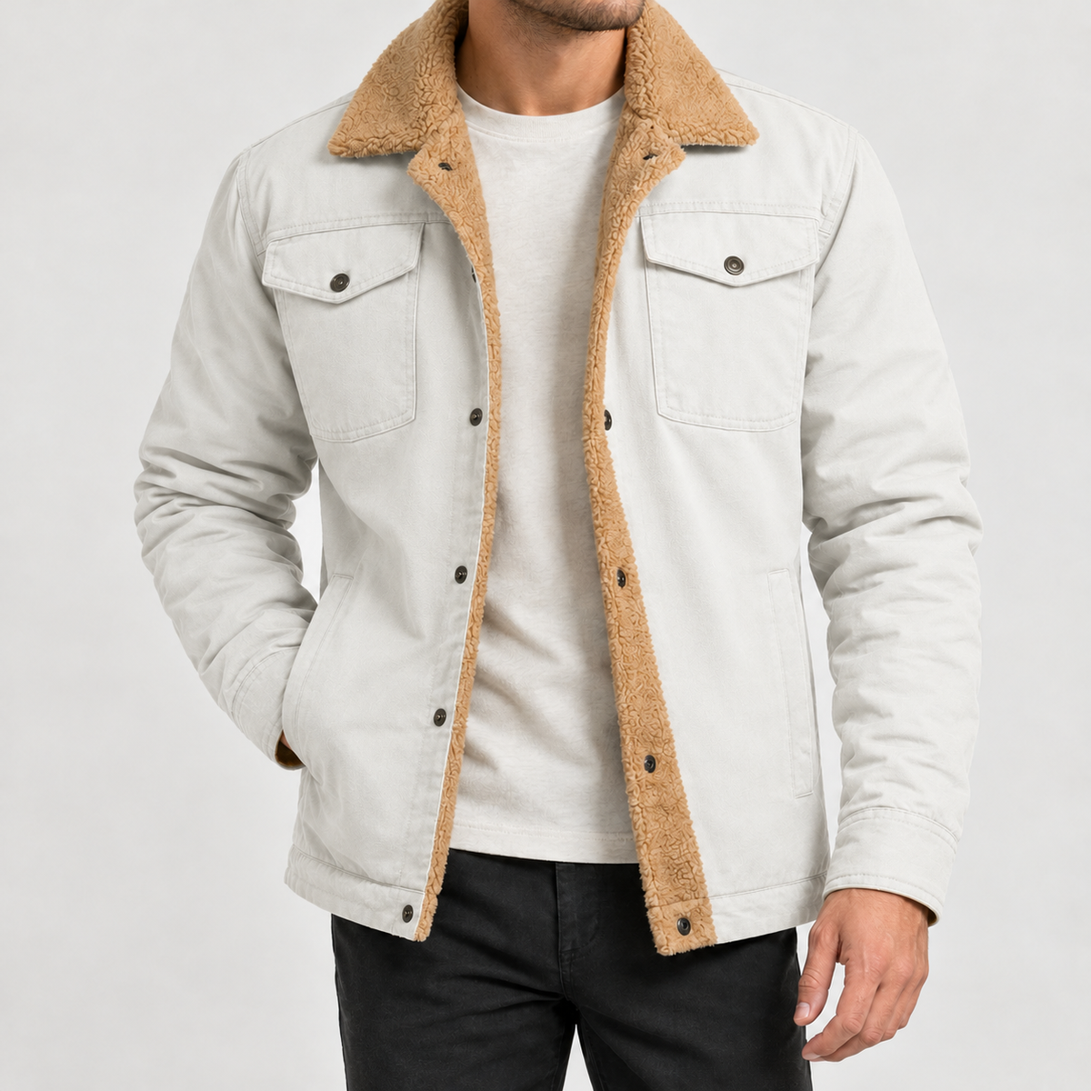 Brecht Sherpa Lined Jacket - Off White