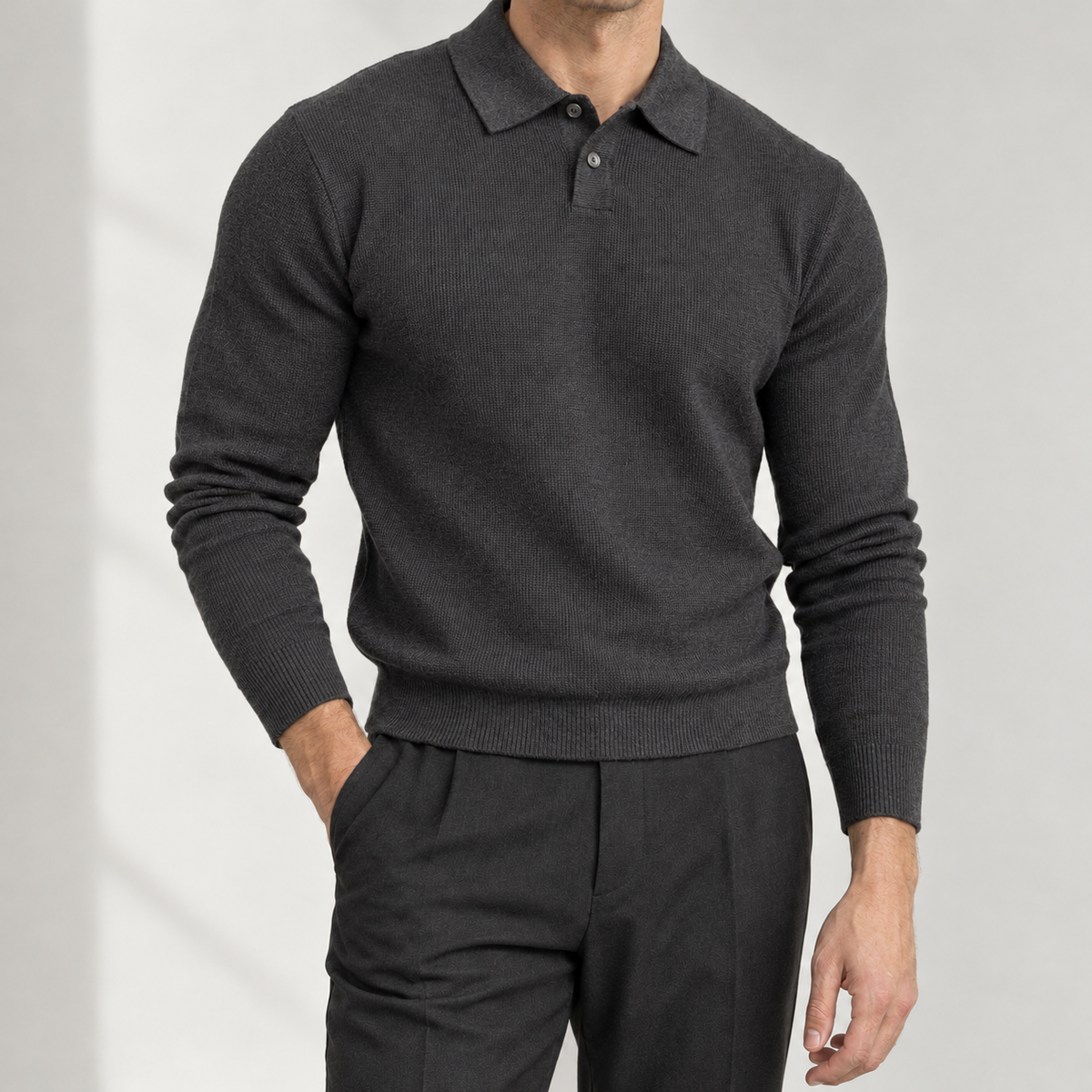 Broddi Ribbed Polo Sweater - Dark Gray