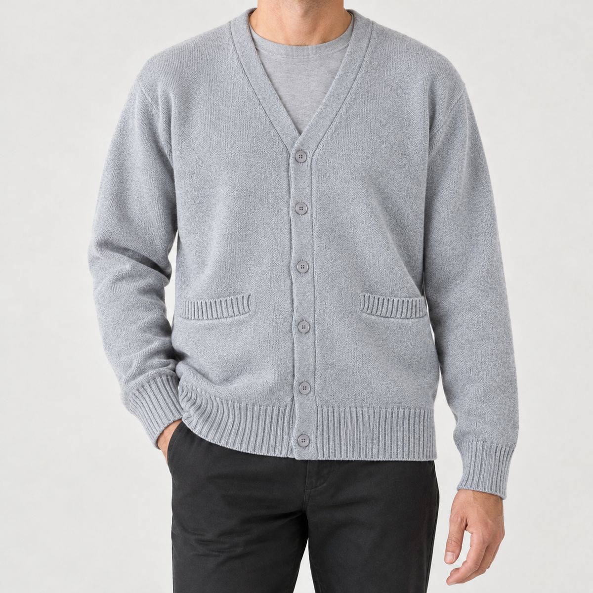 Anibal V Neck Cardigan - Light Gray