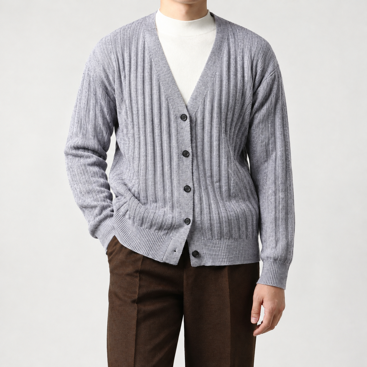 Cesar Ribbed Cardigan - Gray