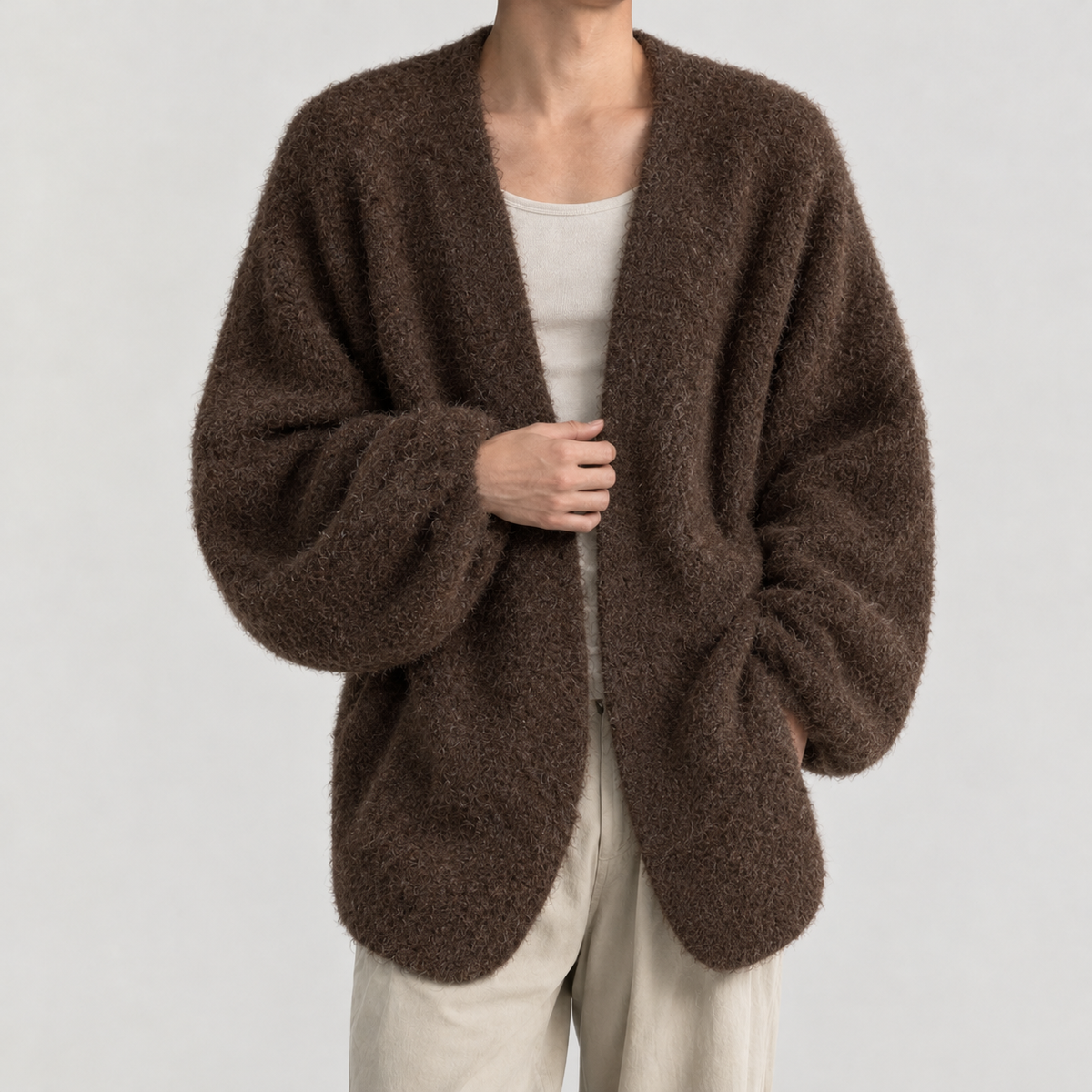 Nathaniel Wool Blend Cardigan - Brown