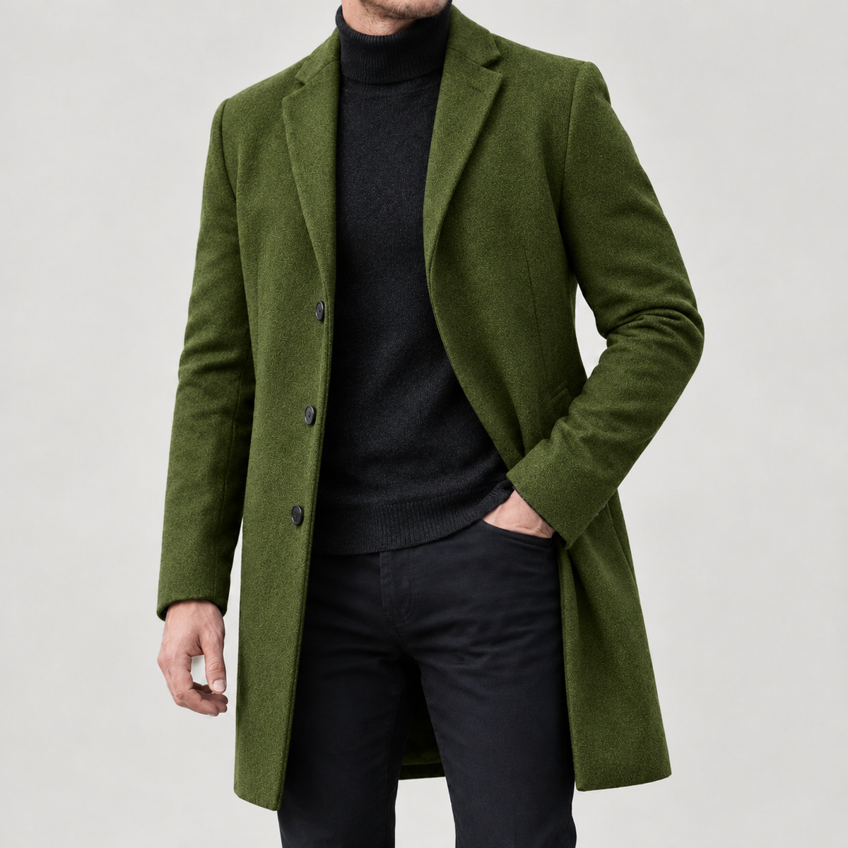 Bjarte Tailored Wool Coat - Military Green