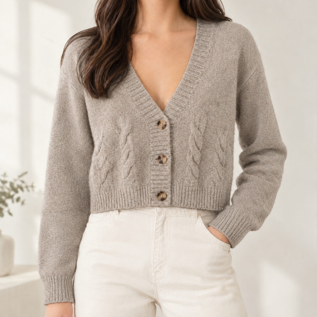 Antonina Cable Knit Cardigan - Camel