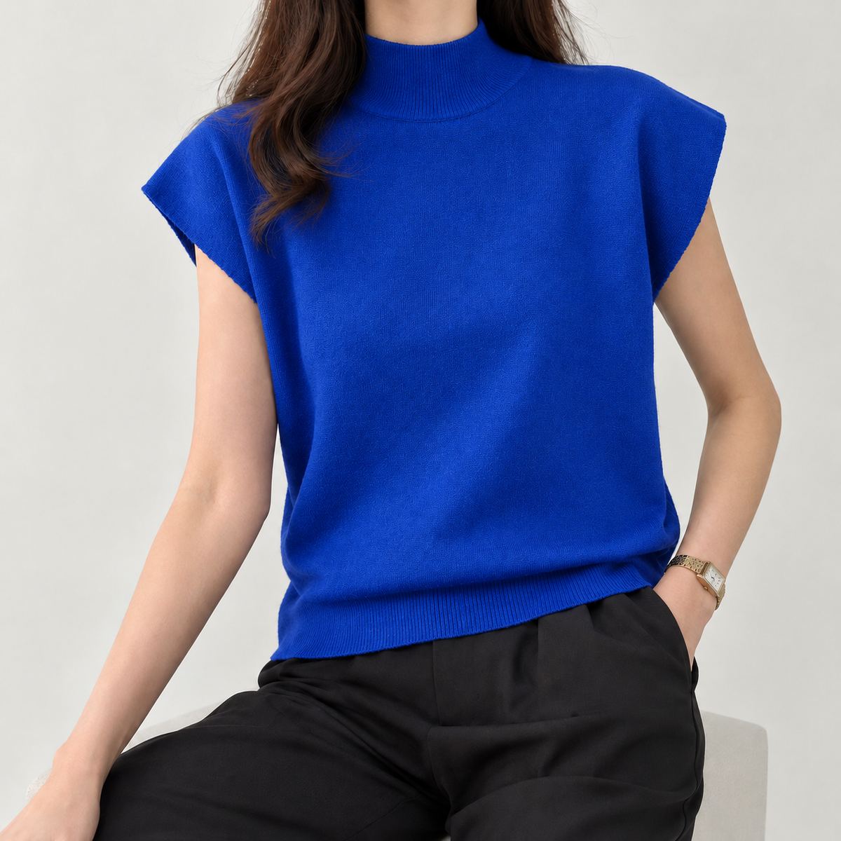 Elettra Mock Neck Top - Blue
