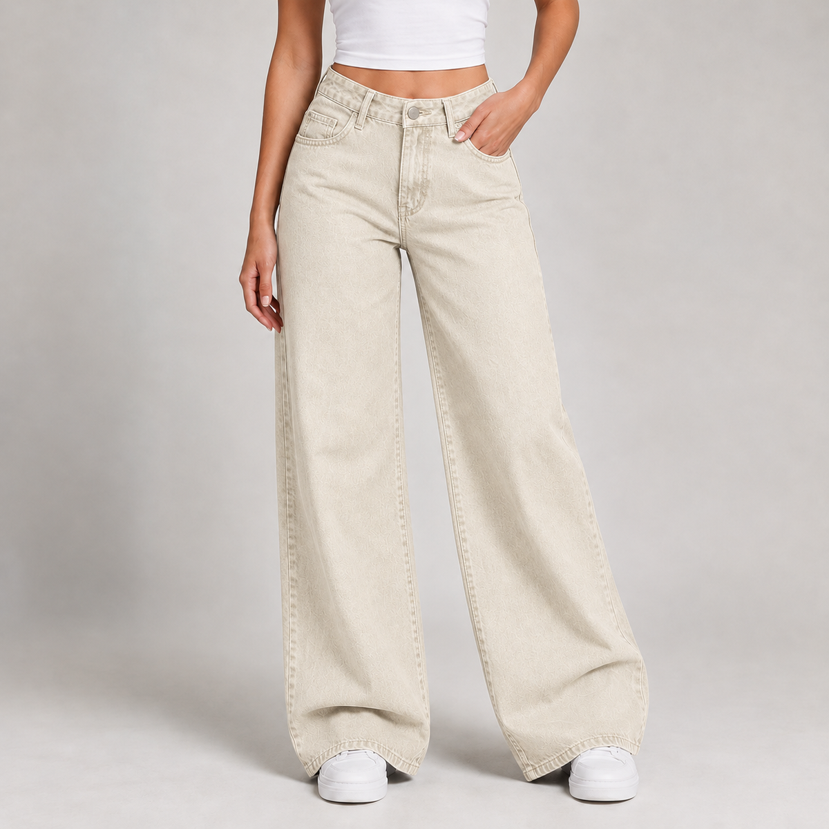 Barbara Wide Leg Jeans - Khaki