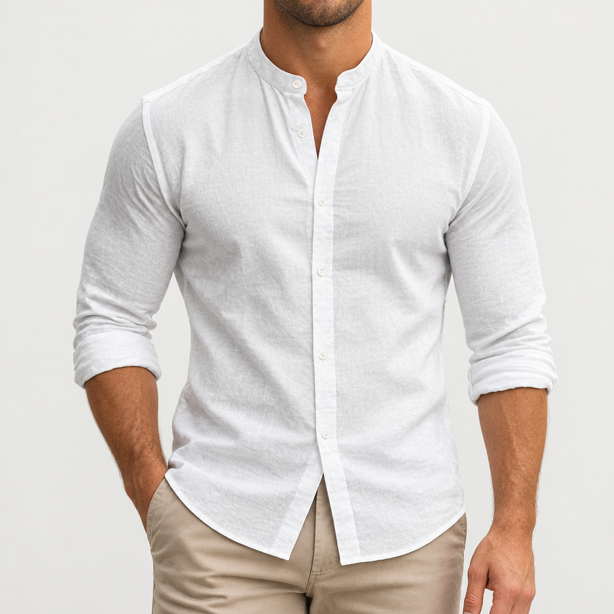 Didier Band Collar Shirt - White