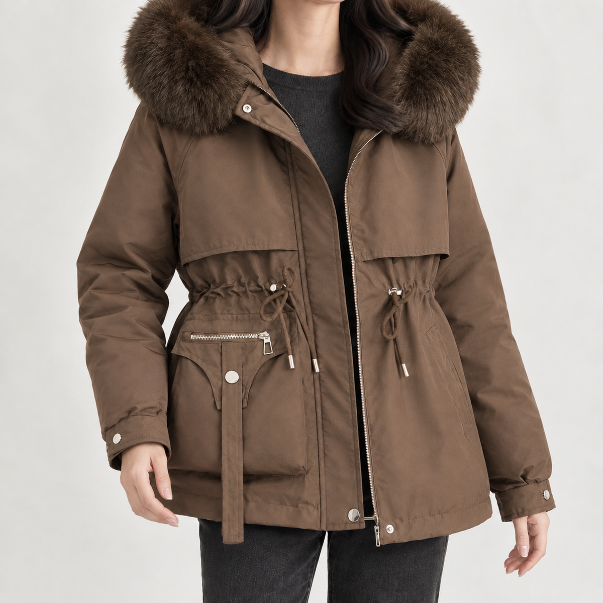 Anja Fur Trim Jacket - Brown