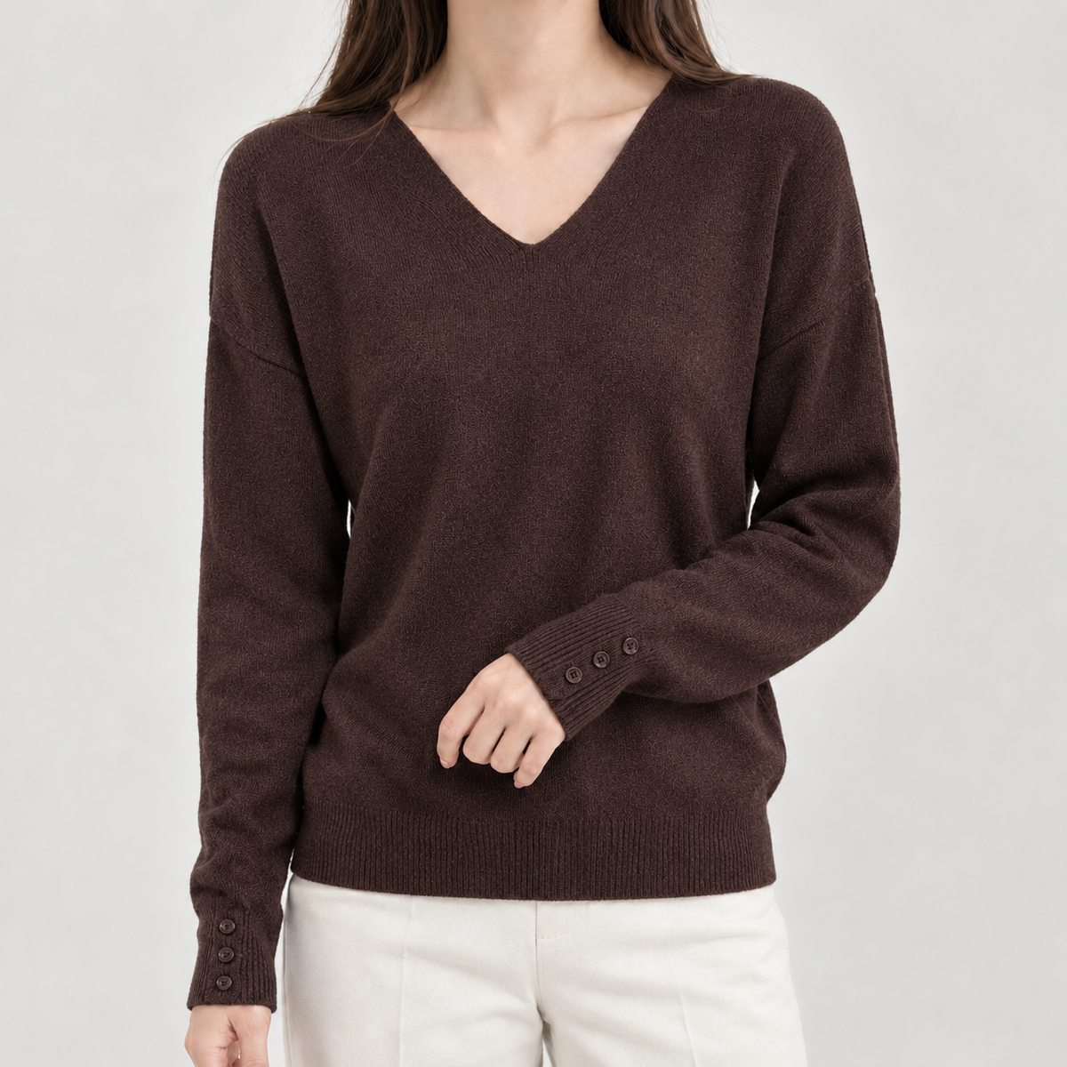Kristien V Neck Sweater - Coffee
