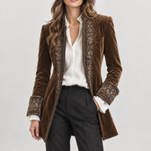 Felicie Embroidered Velvet Jacket - Camel