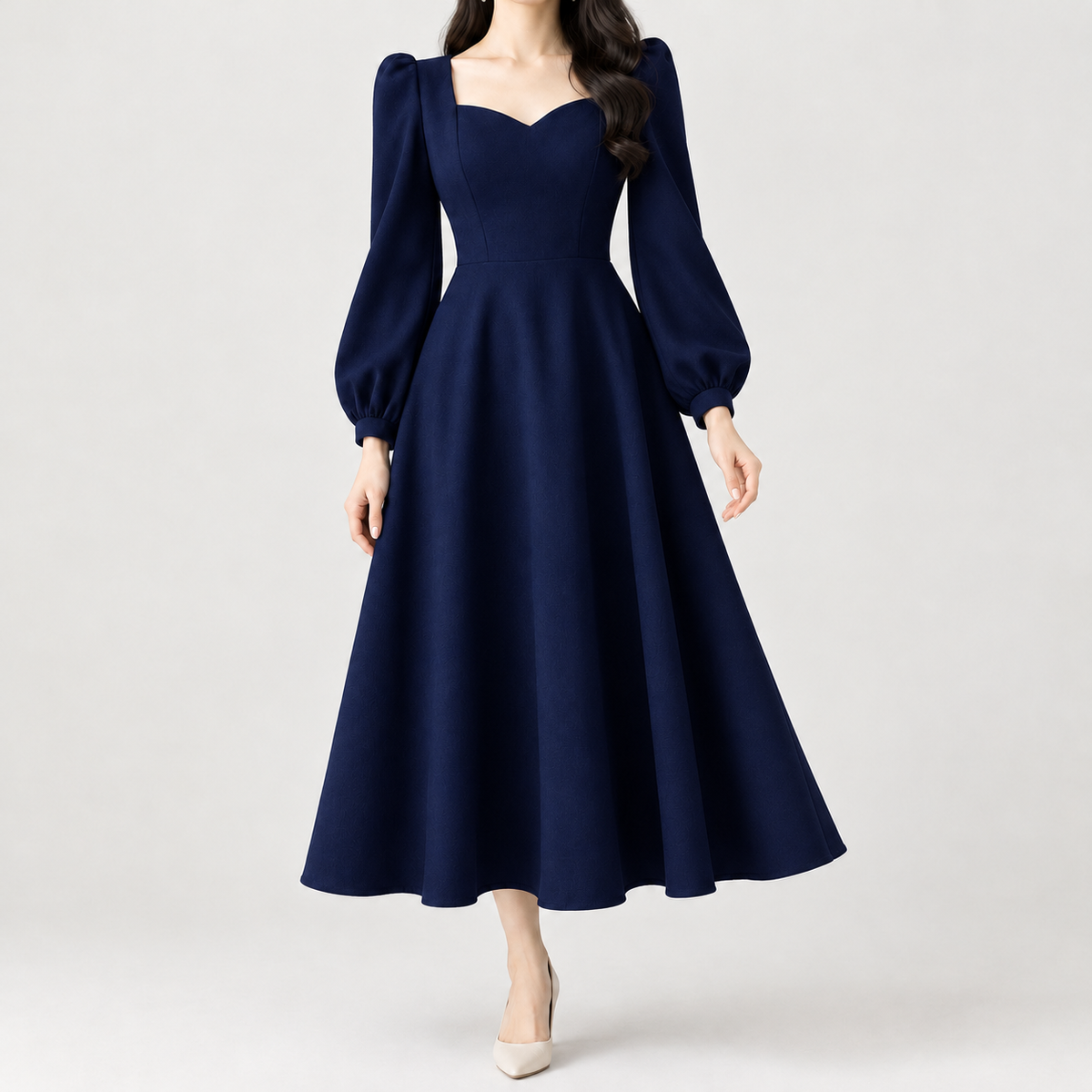 Emeline Sweetheart Midi Dress - Navy Blue