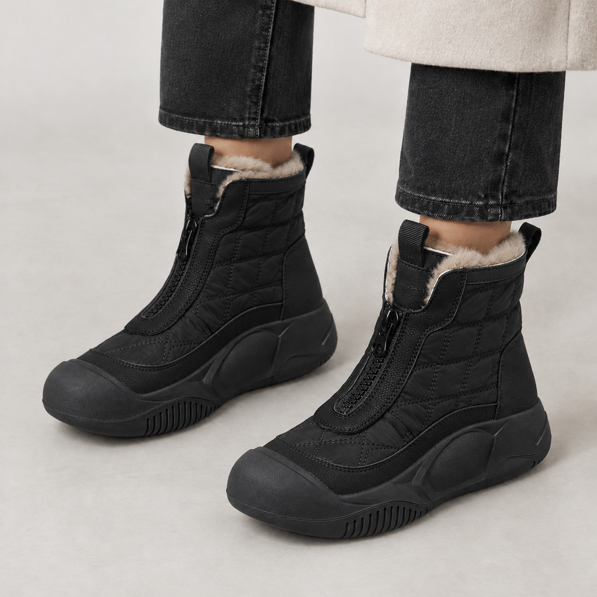 Eleni Front Zip Snow Boots - Black