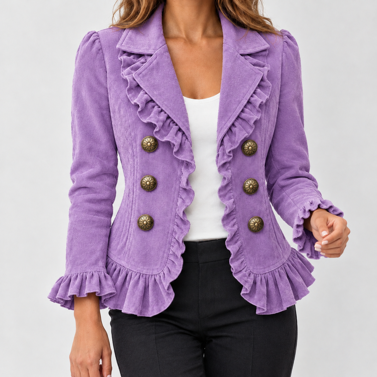 Alicia Ruffle Trim Jacket - Purple