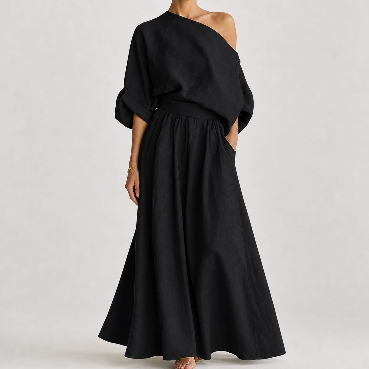 Rosaria Off Shoulder Skirt Set - Black