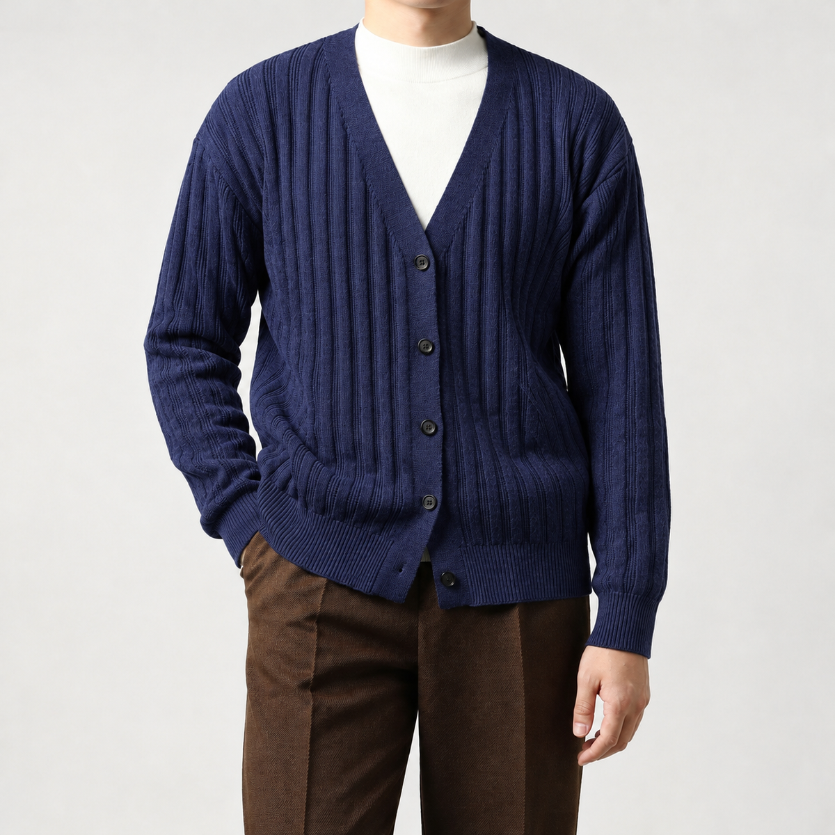 Cesar Ribbed Cardigan - Navy Blue