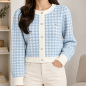 Cornelia Houndstooth Cardigan - Light Blue