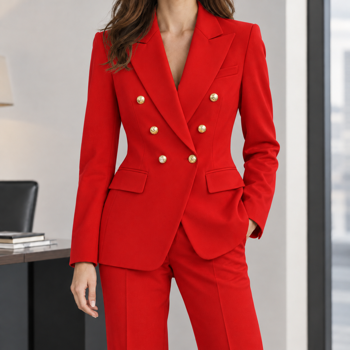 Gitte Double Breasted Pantsuit - Red A