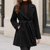 Geertje Contrast Piped Coat - Black