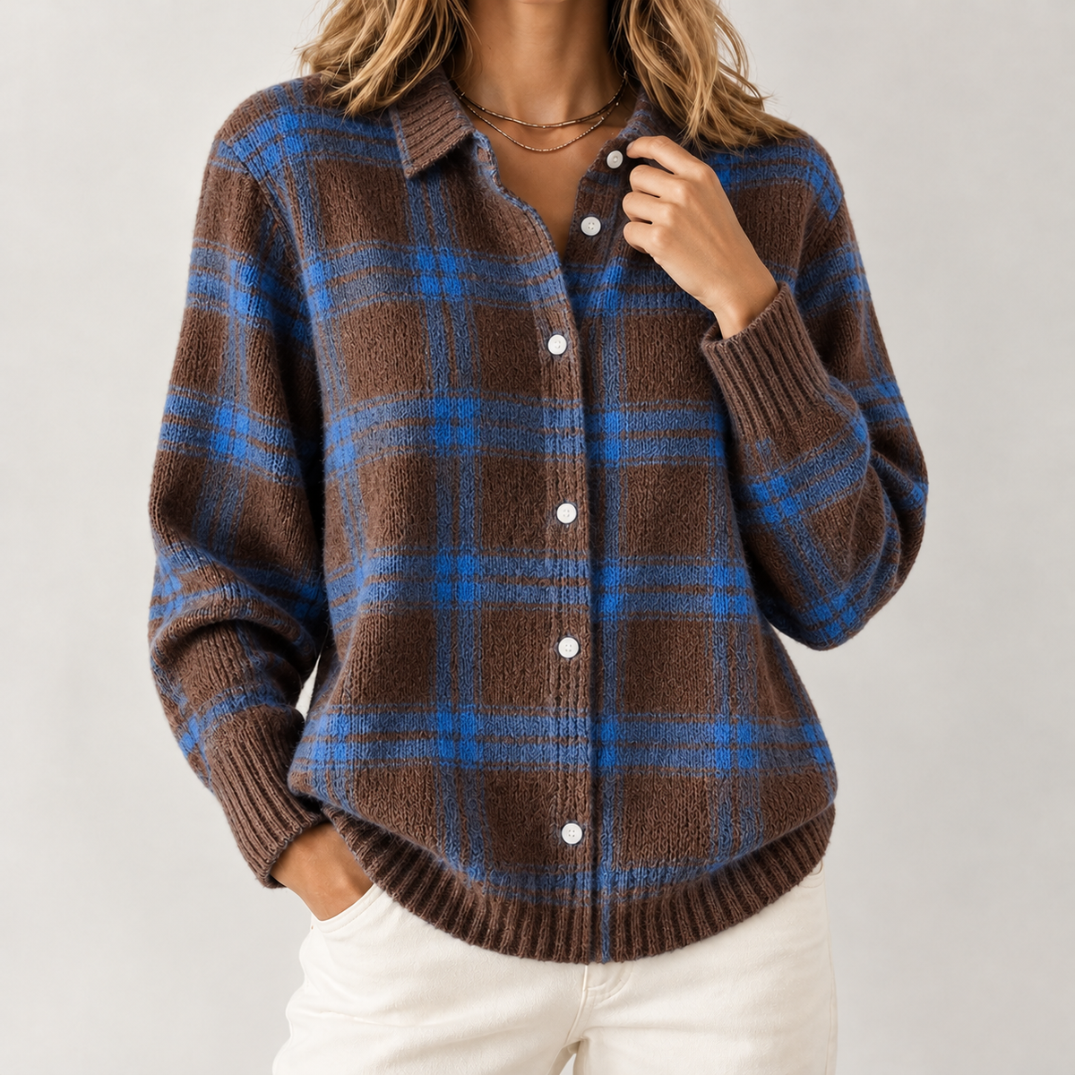 Emmeli Plaid Sweater - Dark Brown