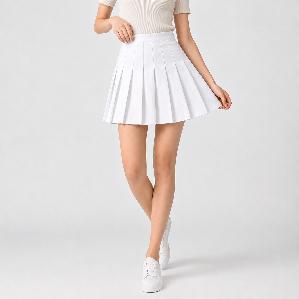 Vigdis Pleated Mini Skirt - White Large Twill