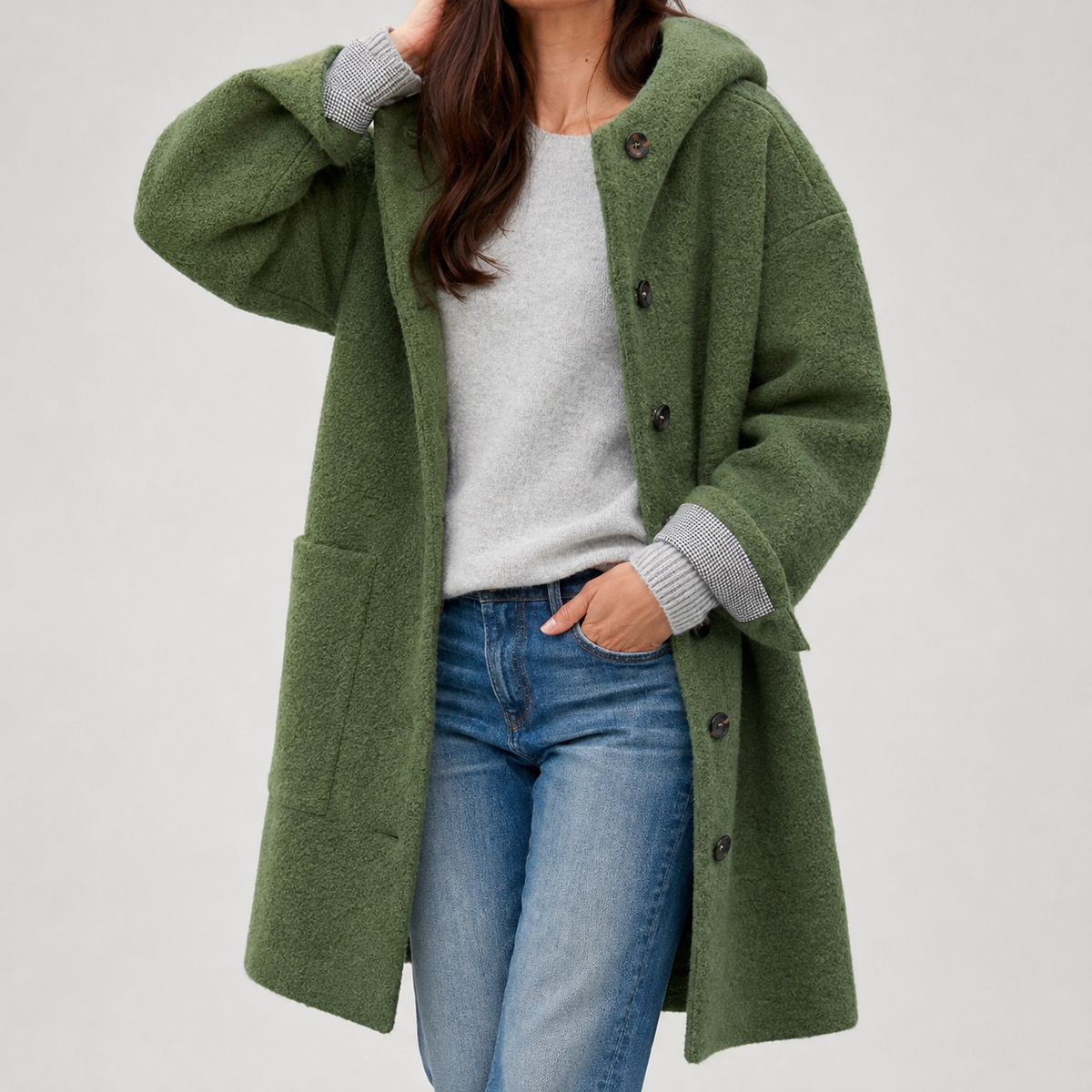 Hannelore Hooded Wool Coat - Bean Green