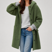 Hannelore Hooded Wool Coat - Bean Green