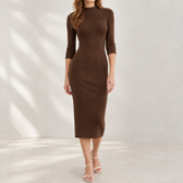 Anette Ribbed Midi Dress - Dark Brown