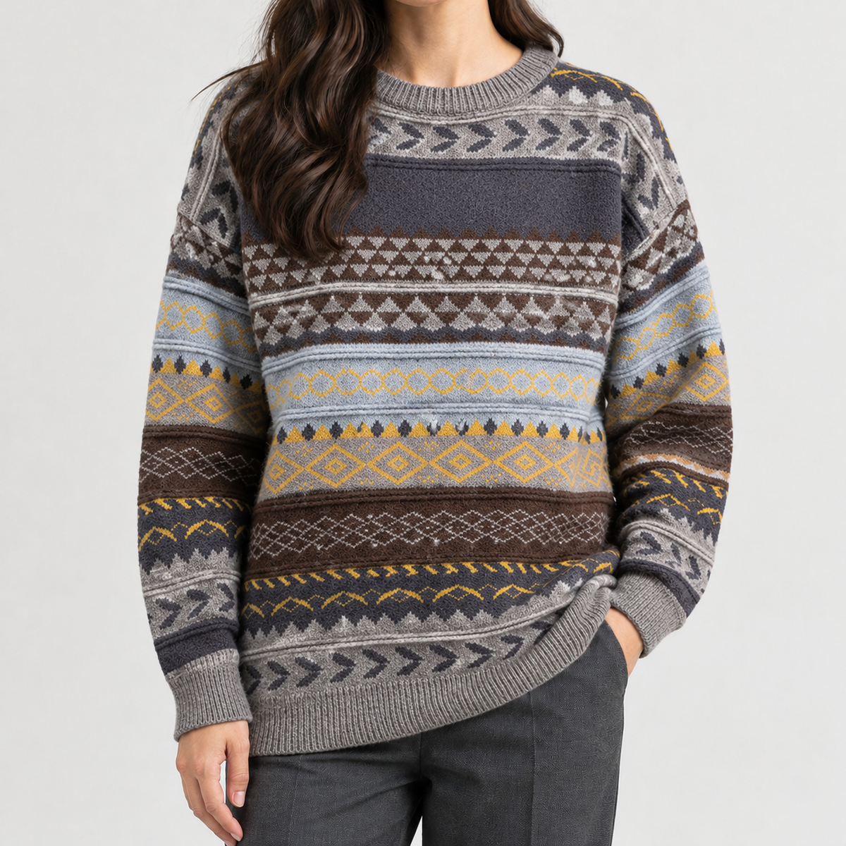 Fausta Geometric Knit Sweater - Gray