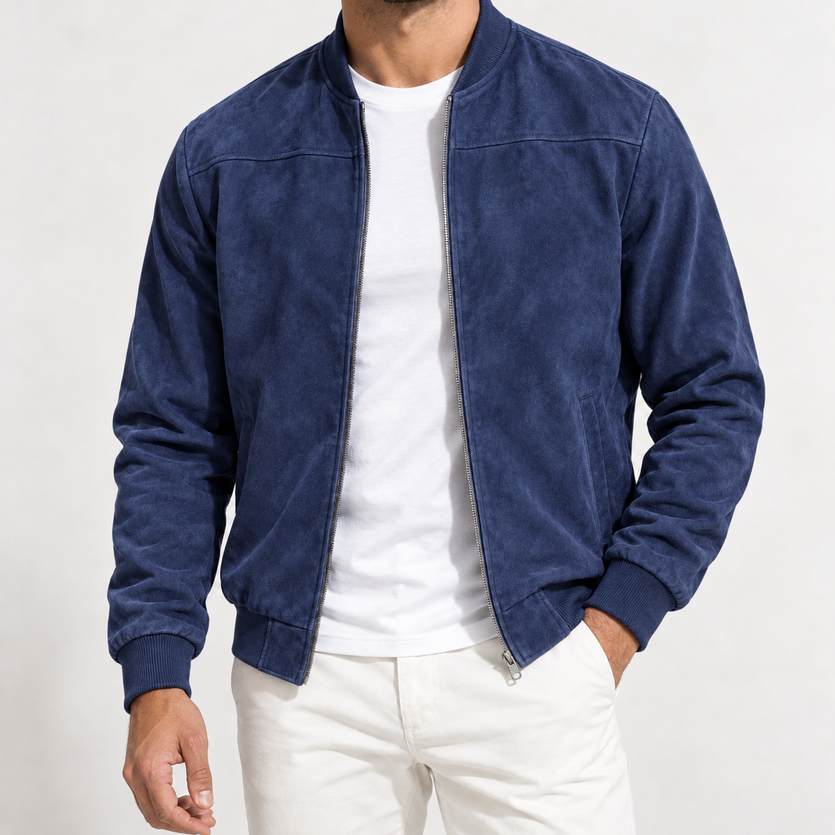 Albrecht Suede Bomber Jacket - Navy Blue