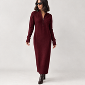Hugrun Half Zip Dress - Wine Red