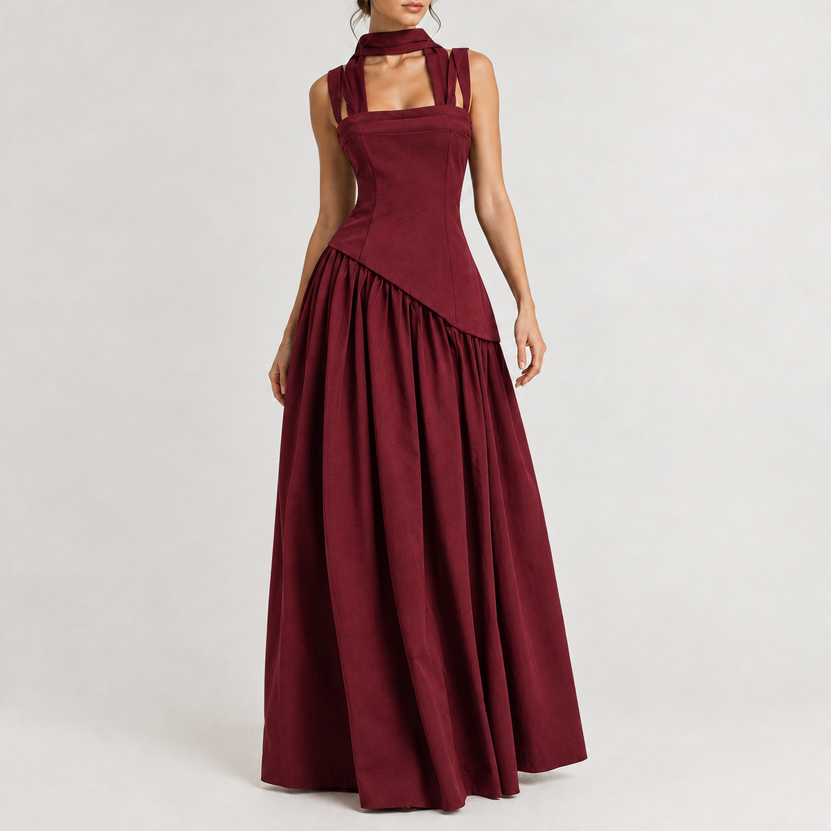 Majken Asymmetric Maxi Dress - Deep Red