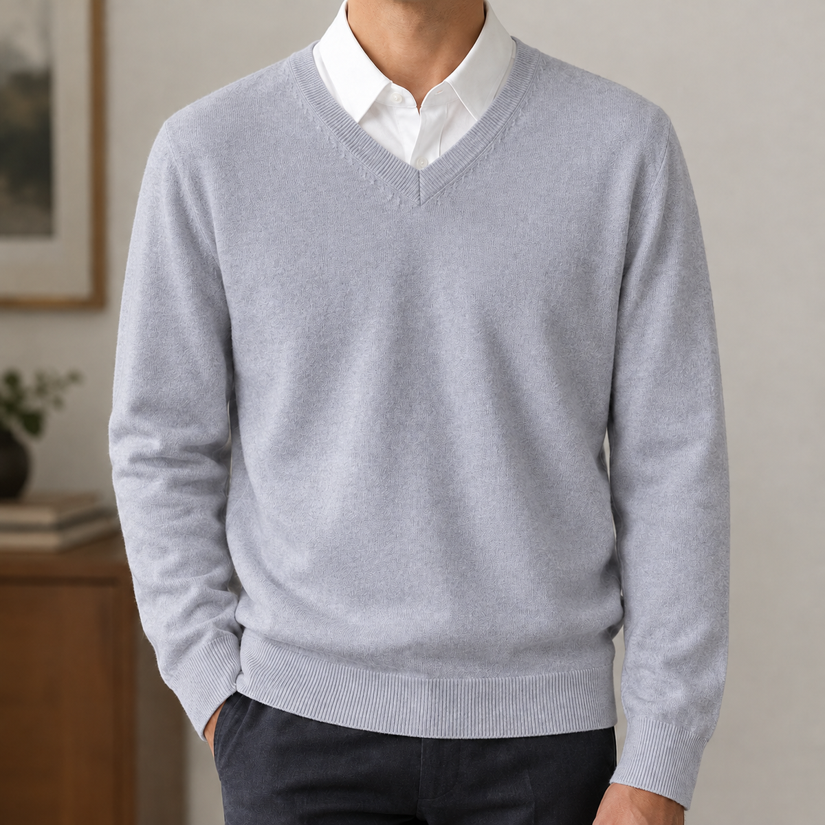 Nicanor V Neck Sweater - Light Gray