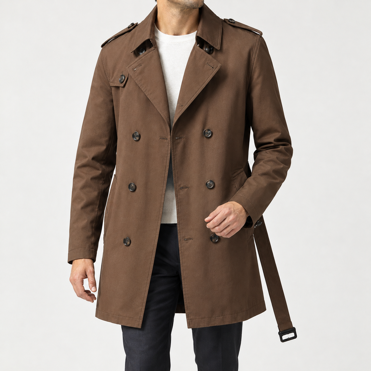 Massimo Double Breasted Overcoat - Brown