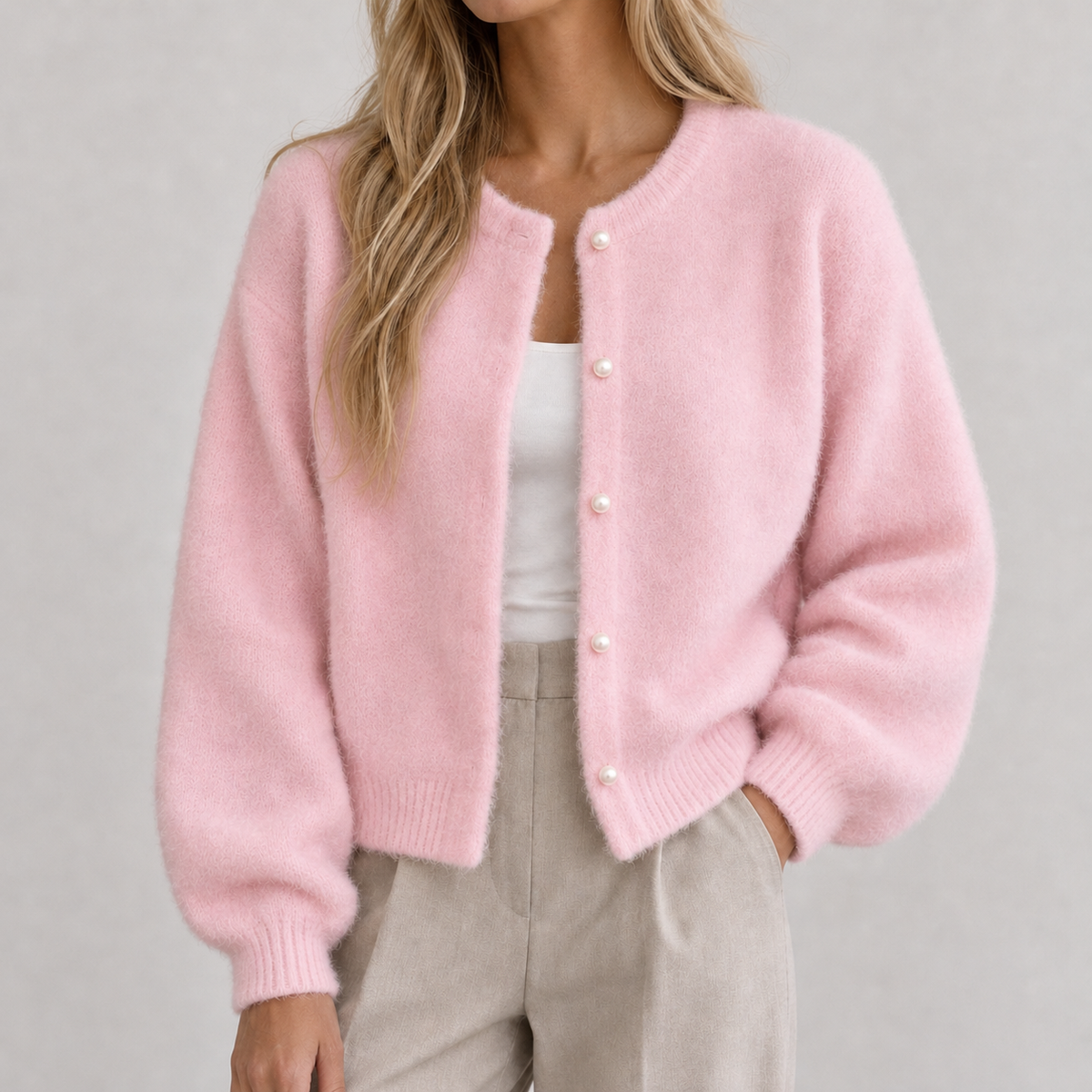 Clotilde Pearl Button Cardigan - Pink