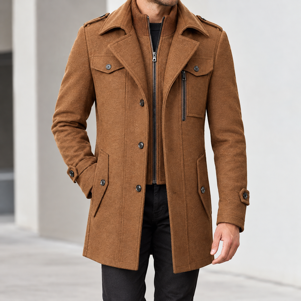 Leif Double Collar Jacket - Khaki
