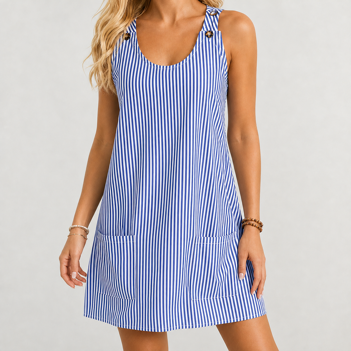 Adelaide Striped Pocket Dress - Royal Blue