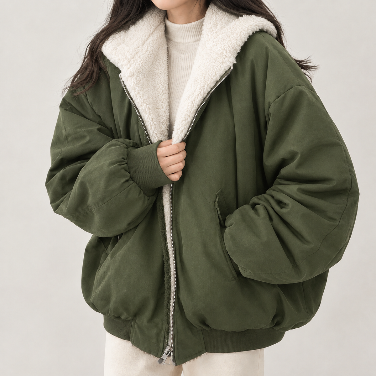 Adelphine Reversible Bomber Jacket - Army Green