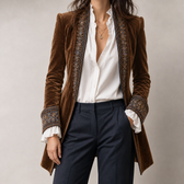 Felicie Embroidered Velvet Jacket - Camel