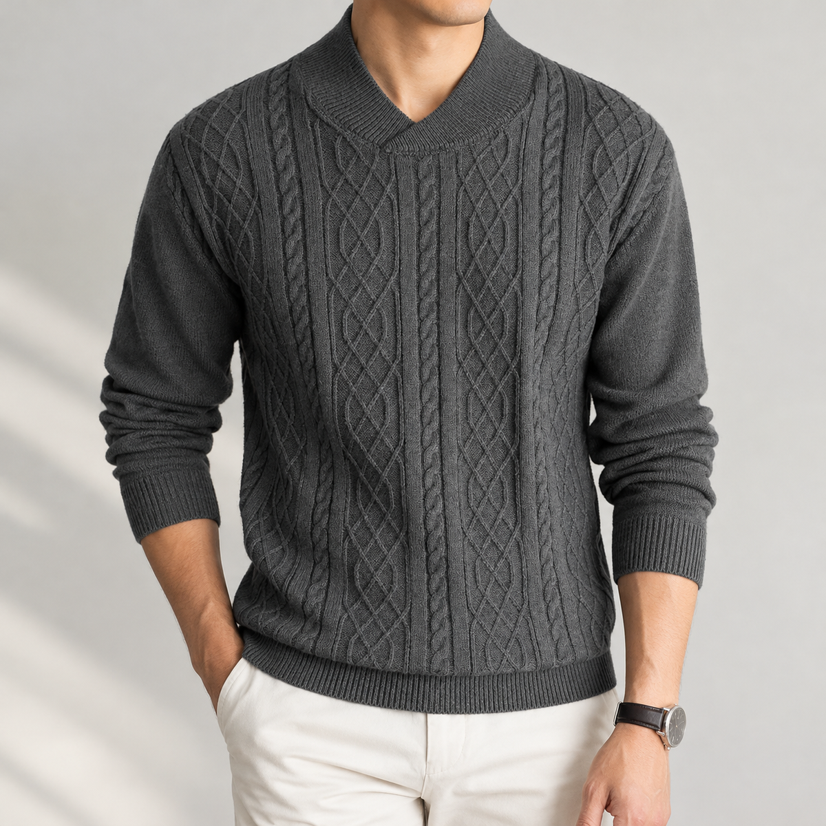 Timothee Cable Knit Sweater - Charcoal Ash