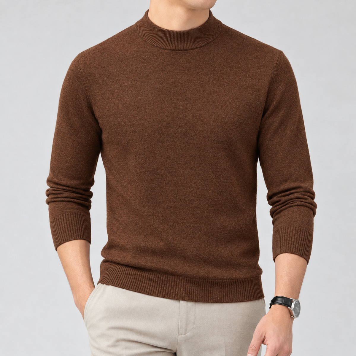 Gudni Mock Neck Sweater - Red Coffee
