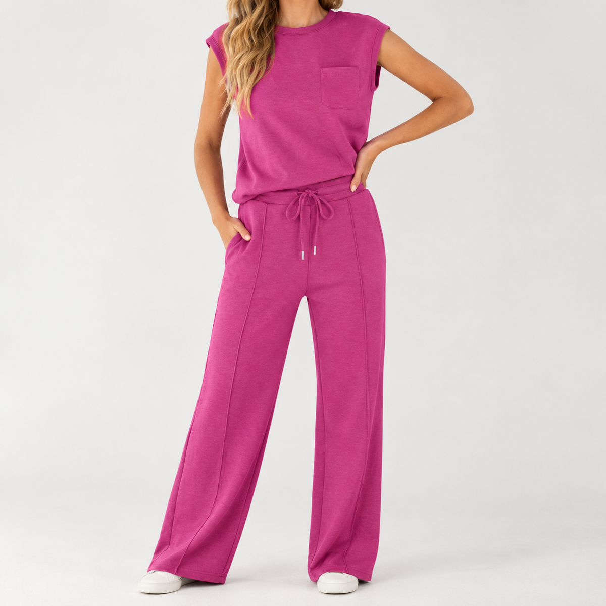 Lisa Wide Leg Set - Rose Red