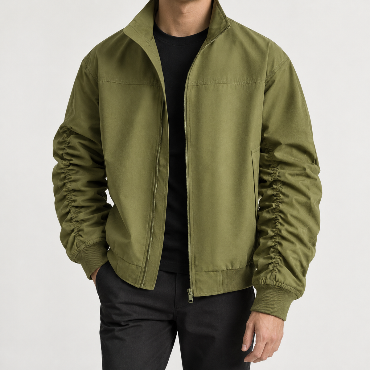 Christer Ruched Sleeve Jacket - Army Green