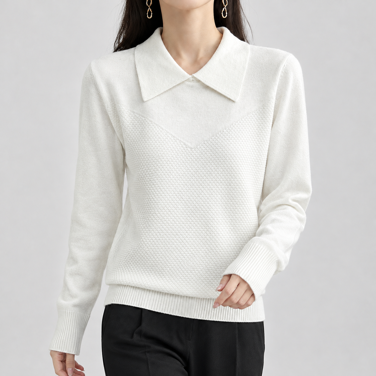 Polina Point Collar Sweater - White