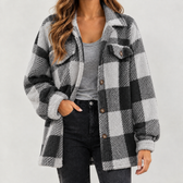 Maribel Plush Plaid Jacket - Gray