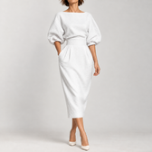 Anke Pleated Midi Dress - White