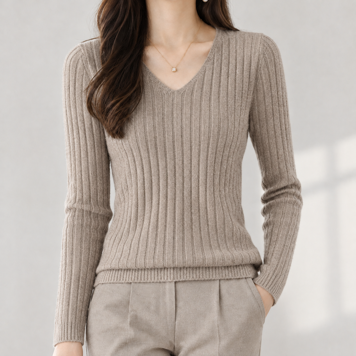 Aline V Neck Sweater - Camel