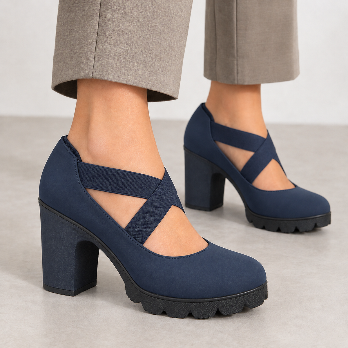 Birte Cross Strap Heels - Navy Blue