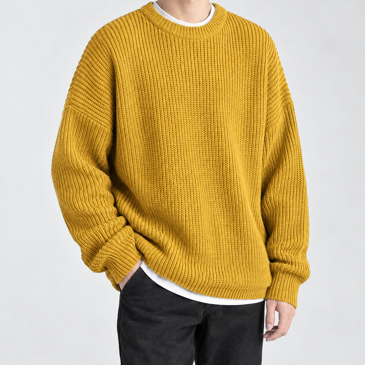Sebastien Ribbed Crew Neck Sweater - Yellow