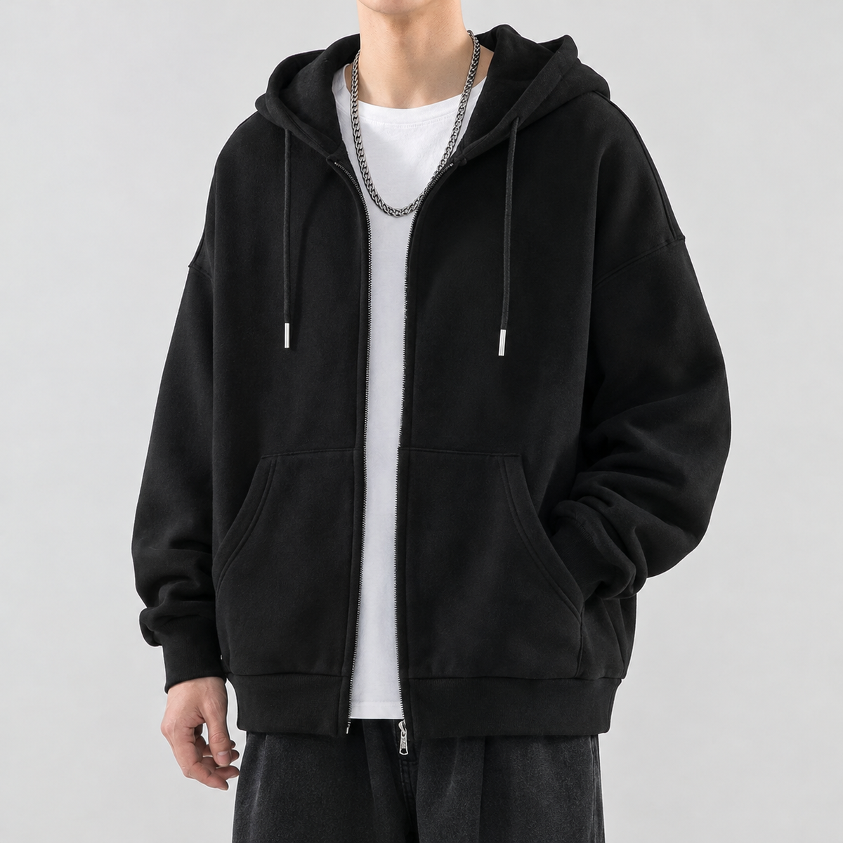 Gianluca Oversized Zip Jacket - Black